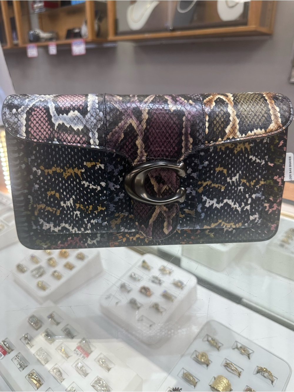 Coach Python Print Leather Clutch - Black & Purple
